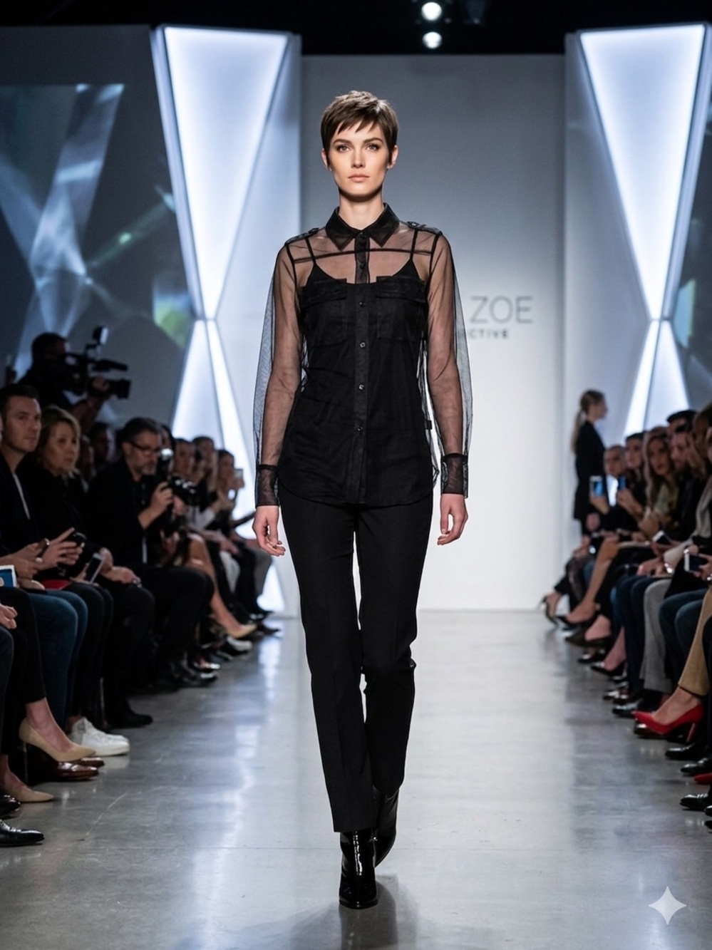 Rachel Zoe Sheer Black Mesh Button-Up Shirt XS